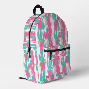 Abstrakte Pinselstriche aus Minze, Rosa, Weiß und Bedruckter Rucksack
