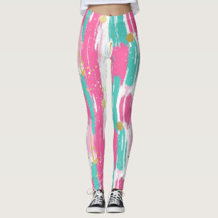 Abstrakte Pinselstriche aus Minze, Rosa, Weiß und Leggings