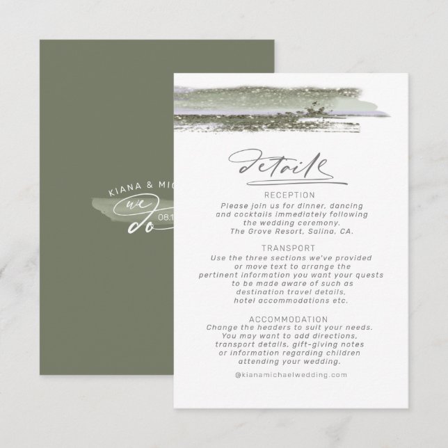 Abstrakte Pinselstriche beim Hochzeitsdetails ID88 Begleitkarte (Vorne/Hinten)