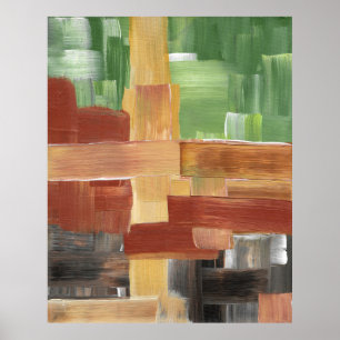 Abstrakte Pinselstriche, grün, braun und erdfarben Poster