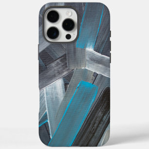 Abstrakte Pinselstriche in Blau, Grau und Schwarz iPhone 16 Pro Max Hülle