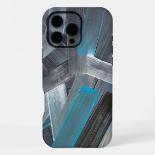 Abstrakte Pinselstriche in Blau, Grau und Schwarz iPhone 16 Pro Max Hülle