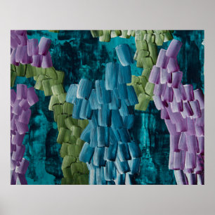 Abstrakte Pinselstriche in Blau, Grün und Lila Poster