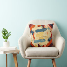 Abstrakte Pinselstriche in Blau, Orange und Creme