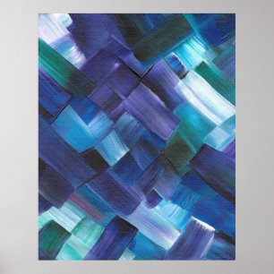 Abstrakte Pinselstriche in Blau, Türkis und Lila Poster