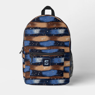 Abstrakte Pinselstriche in Blau, Weiß und Braun (3 Bedruckter Rucksack