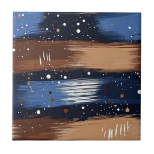 Abstrakte Pinselstriche in Blau, Weiß und Braun (3 Fliese