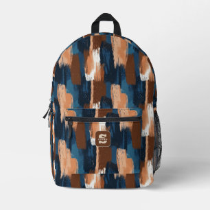 Abstrakte Pinselstriche in Blau, Weiß und Braun Bedruckter Rucksack