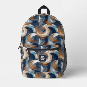 Abstrakte Pinselstriche in Blau, Weiß und Braun Bedruckter Rucksack