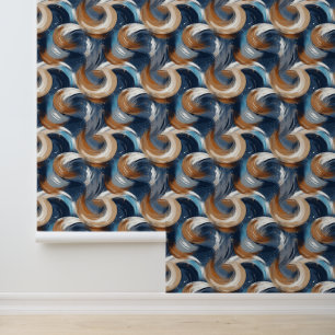Abstrakte Pinselstriche in Blau, Weiß und Braun Tapete