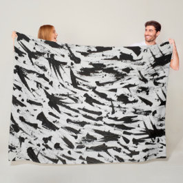 Abstrakte Pinselstriche in Schwarz und Weiß Art Fleecedecke