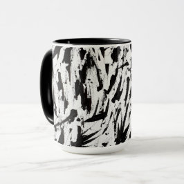 Abstrakte Pinselstriche in Schwarz und Weiß Art Tasse