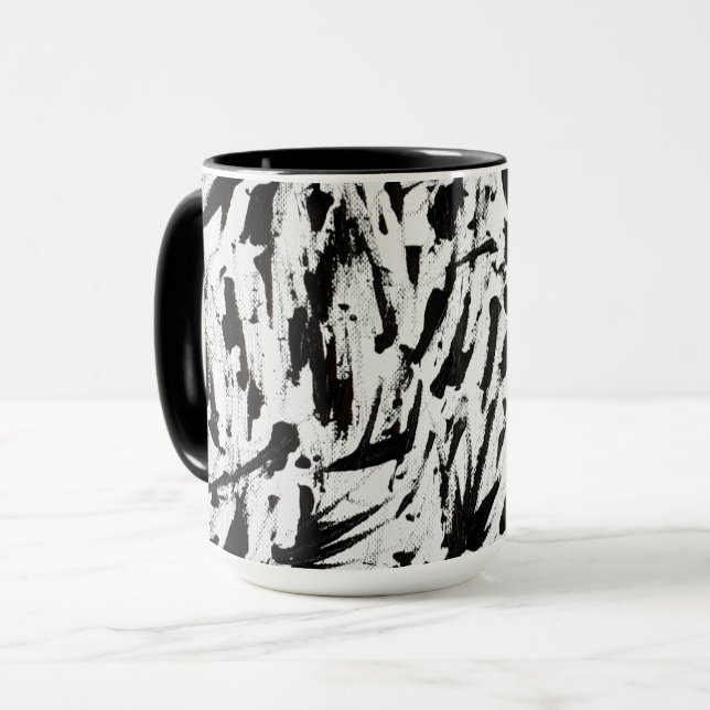 Abstrakte Pinselstriche in Schwarz und Weiß Art Tasse (Vorderseite Links)