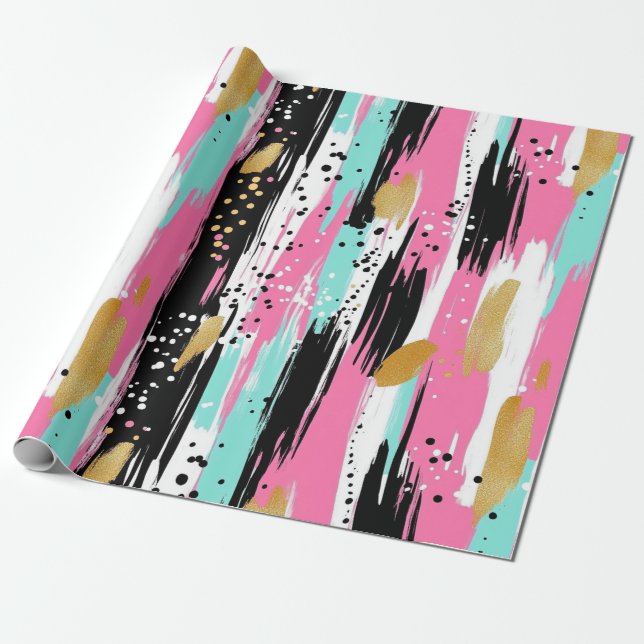 Abstrakte Pinselstriche - Minze & Rosa (2) Geschenkpapier (Ungerollt)