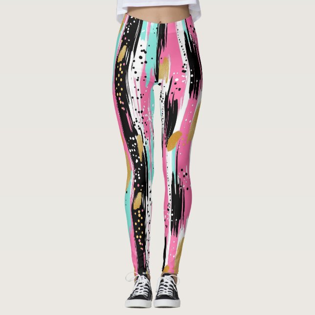 Abstrakte Pinselstriche - Minze & Rosa (2) Leggings (Vorderseite)