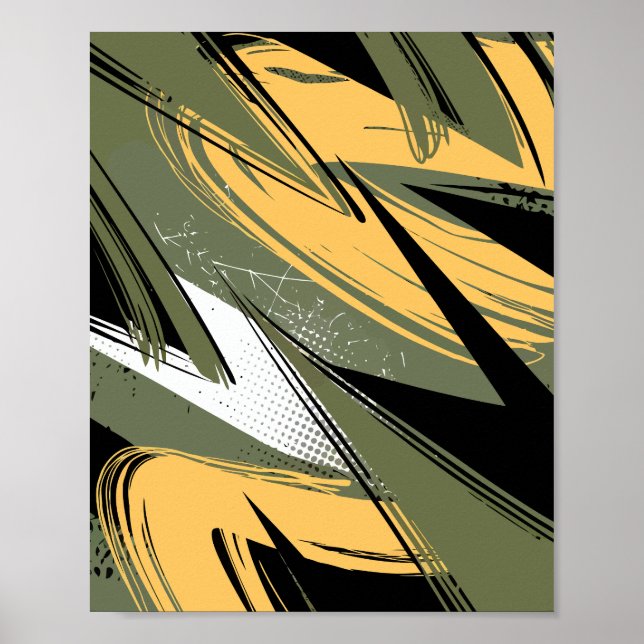 Abstrakte Pinselstriche mit Olive Green & Yellow Poster (Vorne)