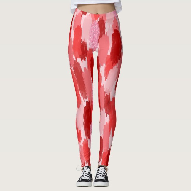 Abstrakte Pinselstriche Muster in Rosa Leggings (Vorderseite)