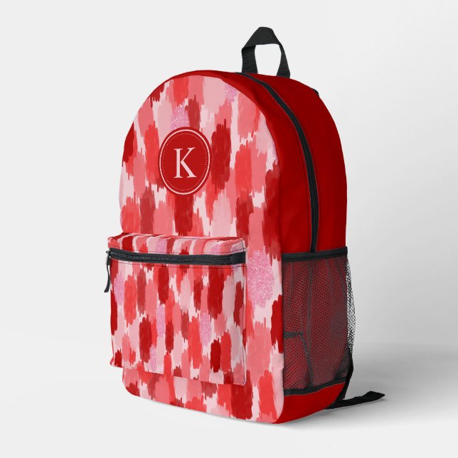 Abstrakte Pinselstriche Muster Monogramm Bedruckter Rucksack (Rückseitige Ecke Rechts)