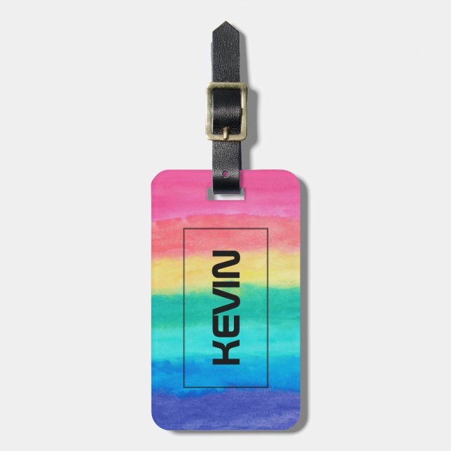 Abstrakte Pinselstriche Rosa Blau-Grün und Gelb Gepäckanhänger (Vorderseite vertikal)