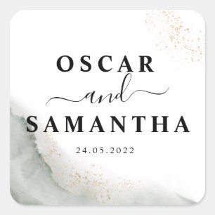 Abstrakte Pinselstriche und goldfarbene Pinselstri Quadratischer Aufkleber