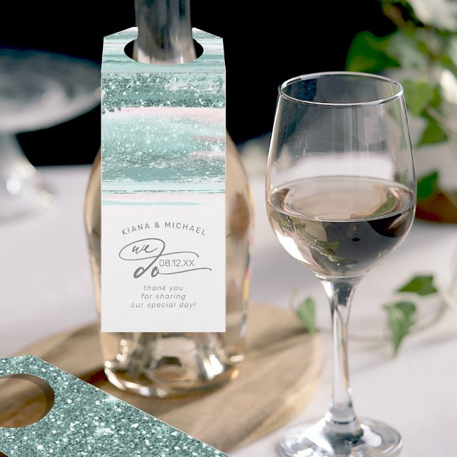 Abstrakte Pinselstriche Wir danken Ihnen Aquamarin Flaschenanhänger (Front/Back In Situ)