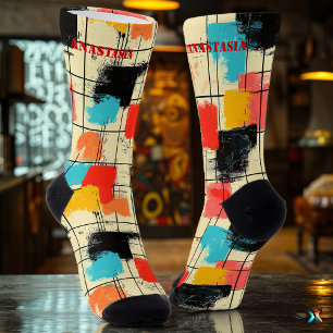 Abstrakte Pinselstrichsocken mit fettfarbigen Blöc Socken