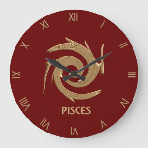Abstrakte Pisces Red Zodiac Symbol Wall Clock Große Wanduhr