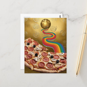 Abstrakte Pizza Rainbow Gold Spirals Sci-fi Postkarte