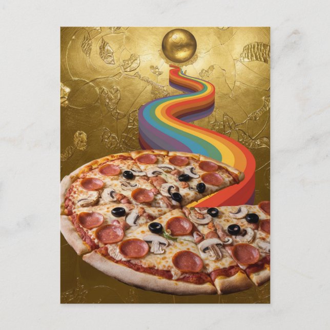 Abstrakte Pizza-Regenbogen-Leder von Planet zu Piz Postkarte (Vorderseite)