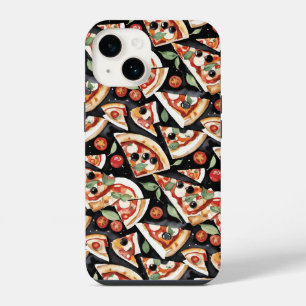 Abstrakte Pizzaslics auf schwarzem Hintergrund iPhone 14 Hülle