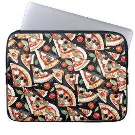 Abstrakte Pizzaslics auf schwarzem Hintergrund Laptopschutzhülle