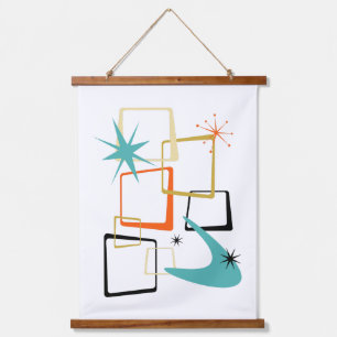 Abstrakte Plätze des Weltraumzeitalters Mitte des  Wandteppich Mit Holzrahmen