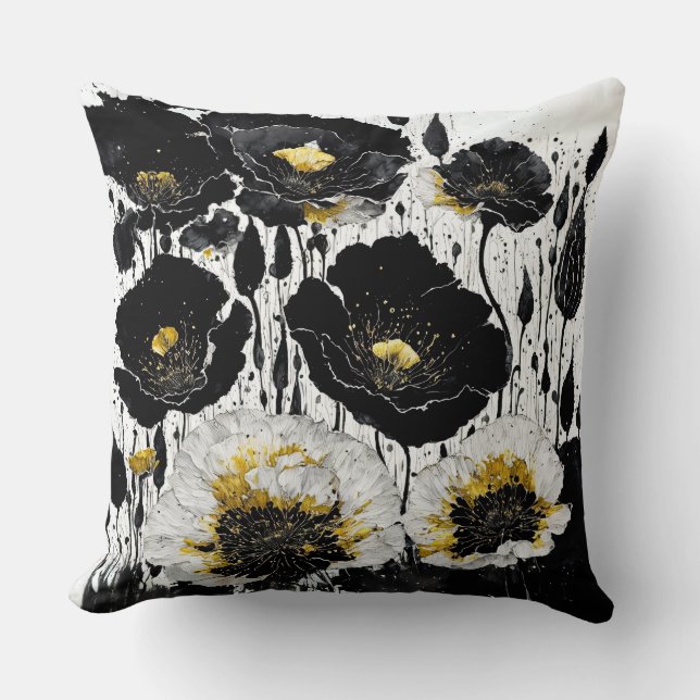 Abstrakte Poppies aus Black Gold Kissen (Vorderseite)