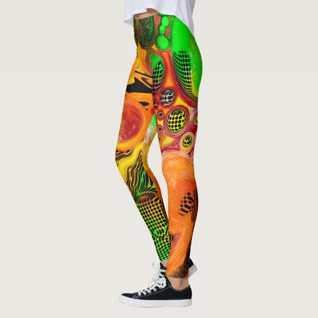 Abstrakte Pour-Malerei in Herbstfarben Leggings (Links)
