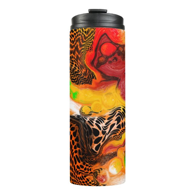 Abstrakte Pour-Malerei in Herbstfarben Thermosbecher (Vorderseite)