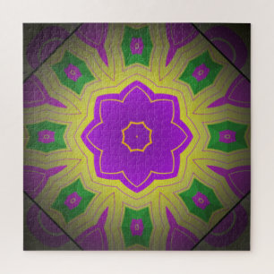 Abstrakte Psychedelic Yellow Mauve & Green Mandala Puzzle
