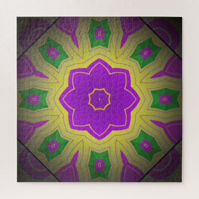 Abstrakte Psychedelic Yellow Mauve & Green Mandala Puzzle (Vertikal)