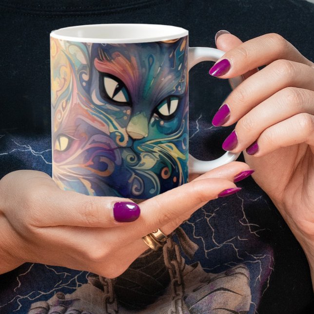 Abstrakte psychedelische Blume katzen farbenfrohe  Kaffeetasse (Von Creator hochgeladen)
