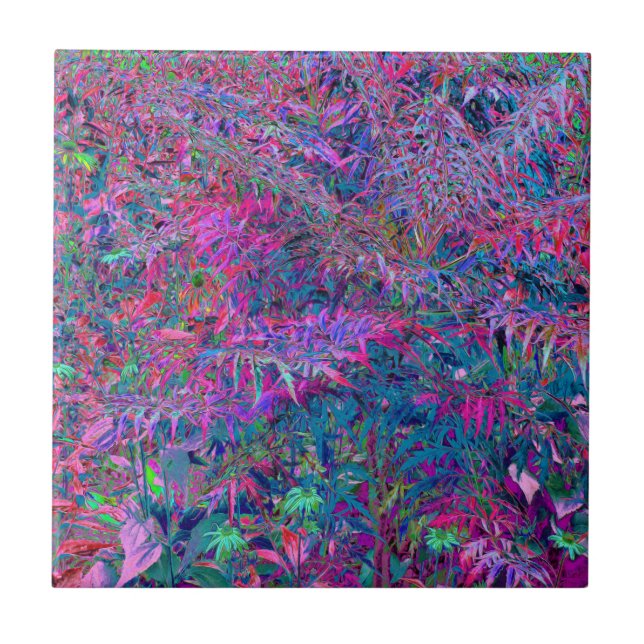 Abstrakte psychedelische Regenbogenfarben Laubgart Fliese (Vorderseite)
