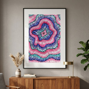 Abstrakte psychedelische rosa blaue wellenförmige poster
