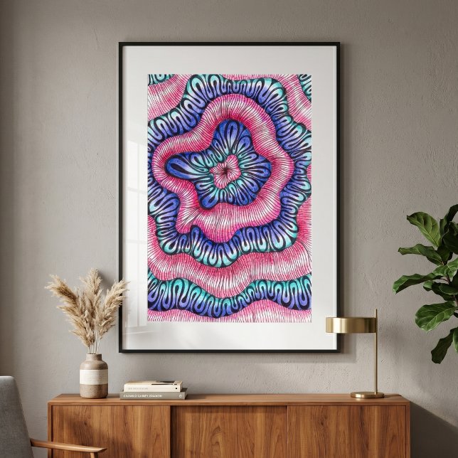 Abstrakte psychedelische rosa blaue wellenförmige  poster (Von Creator hochgeladen)