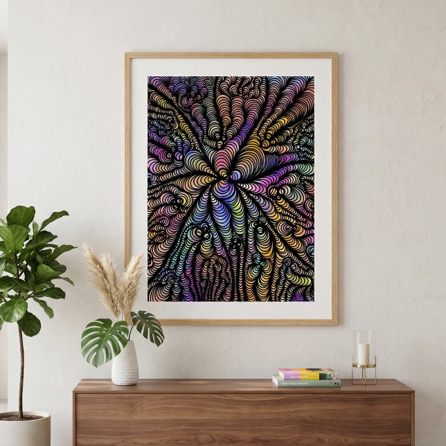 Abstrakte psychedelische wellige Linien leuchtende Poster (Von Creator hochgeladen)