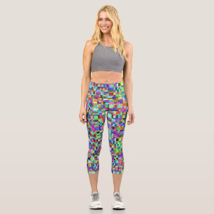 Abstrakte Quadrate Formen Multicolor Muster Capri Leggings