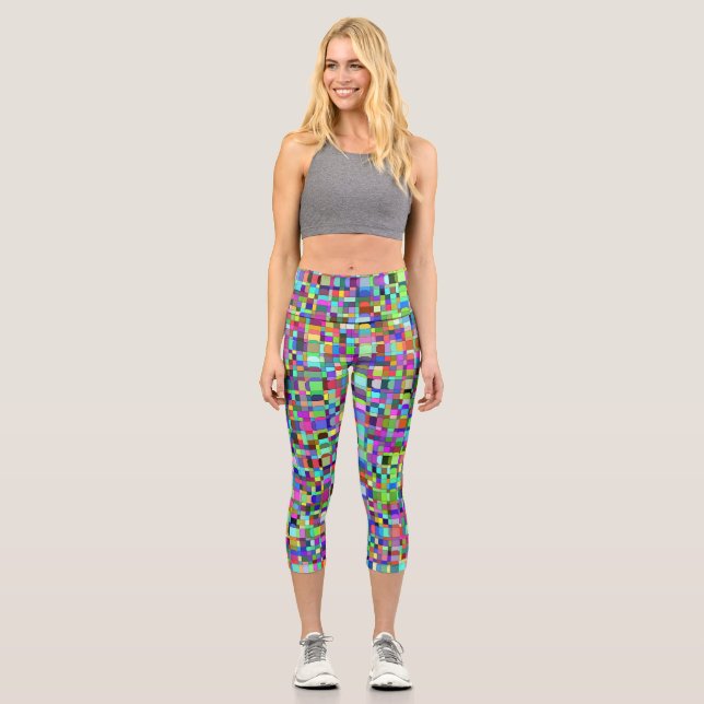 Abstrakte Quadrate Formen Multicolor Muster Capri Leggings (Vorderseite)