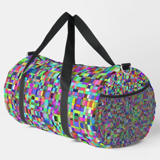 Abstrakte Quadrate Formen Multicolor Muster Duffle Bag (Rechte Ecke)