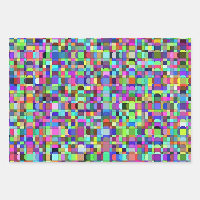 Abstrakte Quadrate Formen Multicolor Muster Geschenkpapier Set (Vorderseite)