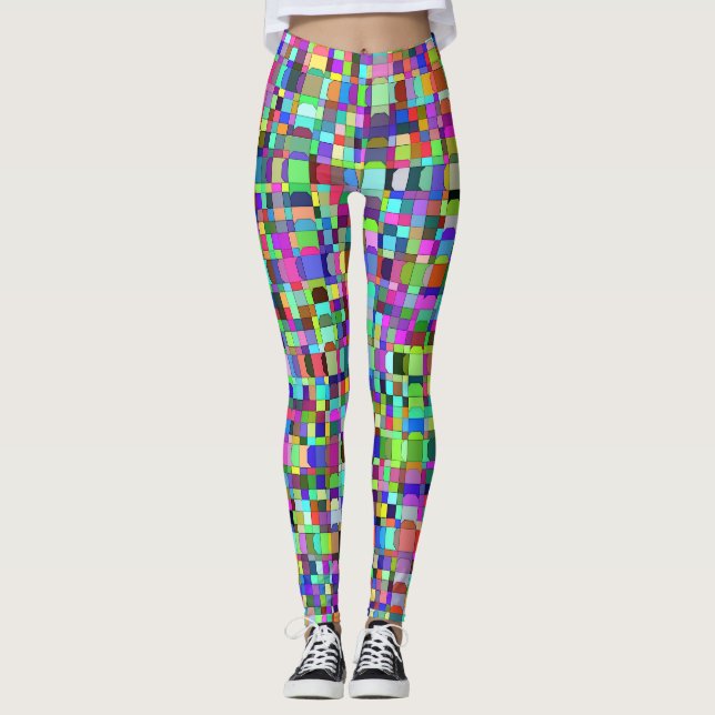 Abstrakte Quadrate Formen Multicolor Muster Leggings (Vorderseite)