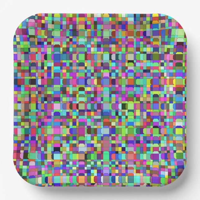 Abstrakte Quadrate Formen Multicolor Muster Pappteller (Vorderseite)