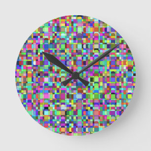 Abstrakte Quadrate Formen Multicolor Muster Runde Wanduhr