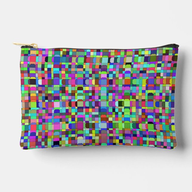 Abstrakte Quadrate Formen Multicolor Muster Zubehörtasche (Vorderseite)